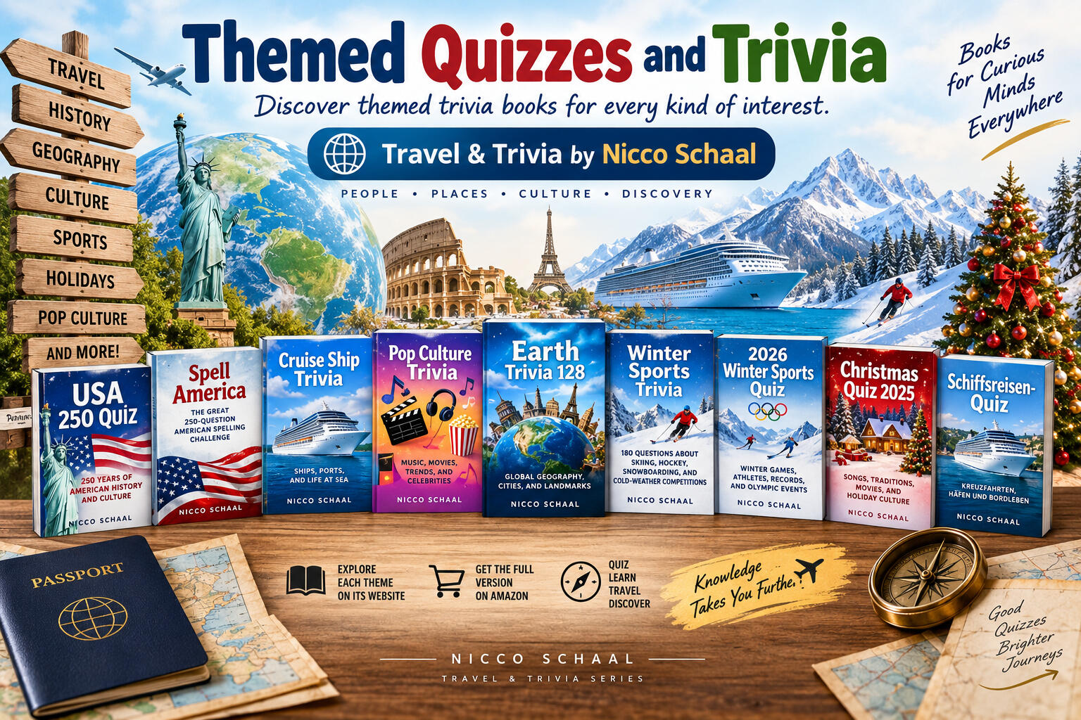 Themed Quizzes & Trivia This page is a hub for Nicco Schaal's Travel & Trivia series. It brings together all the themed quiz books.