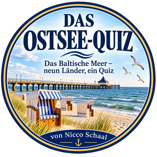 DAS OSTSEE-QUIZ by NICCO SCHAAL DAS OSTSEE-QUIZ nimmt dich mit auf eine unterhaltsame Entdeckungsreise rund um das Baltische Meer. Erlebe die Ostsee von Deutschland bis Finnland – mit spannenden Fragen, überraschenden Fakten und jeder Menge Ostsee-Wissen.